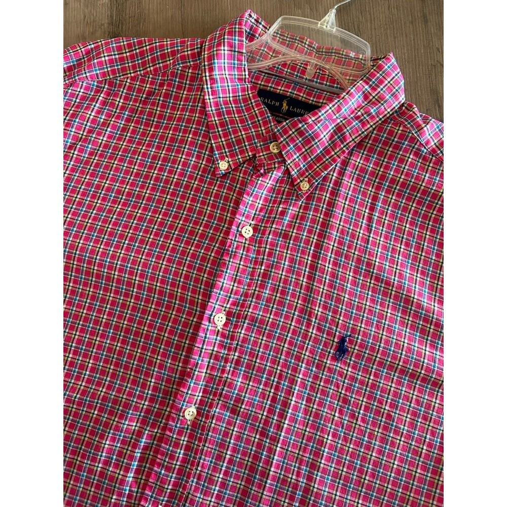 Ralph Lauren Mens Shirt Size XXL Red plaid Button up Classic fit pony logo